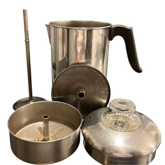 Vintage Revere Ware Percolator Coffee Pot Stainless Double Ring 1801 Glass Knob - Picture 6 of 7